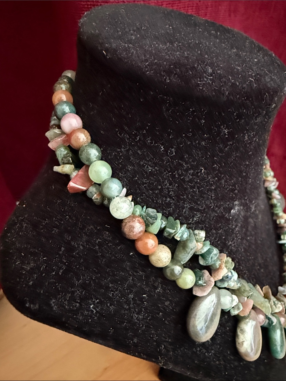 Multi-Stone jade Teardrop double strand Necklace -handmade - Picture 3 of 7